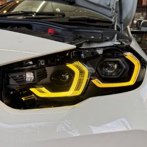 BMW yellow led headlights customed