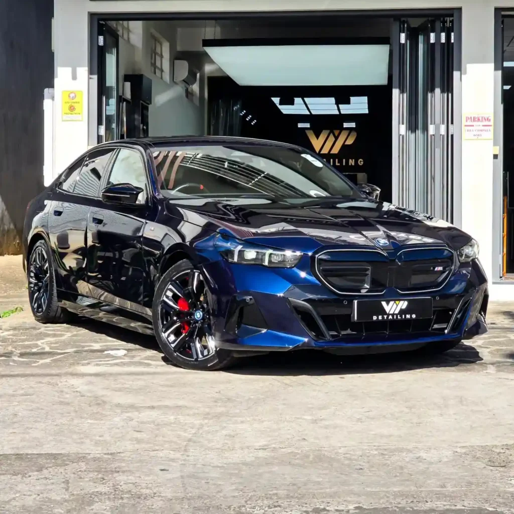 BMW i5 outside VIP Detailing workshop post detailing