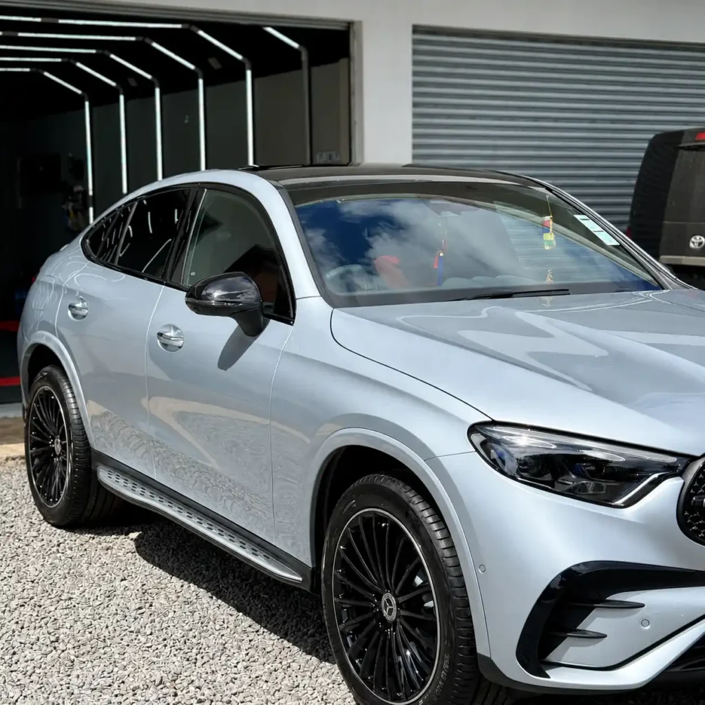 Grey Mercedes Benz GLC Coupe at a car detailing parking
