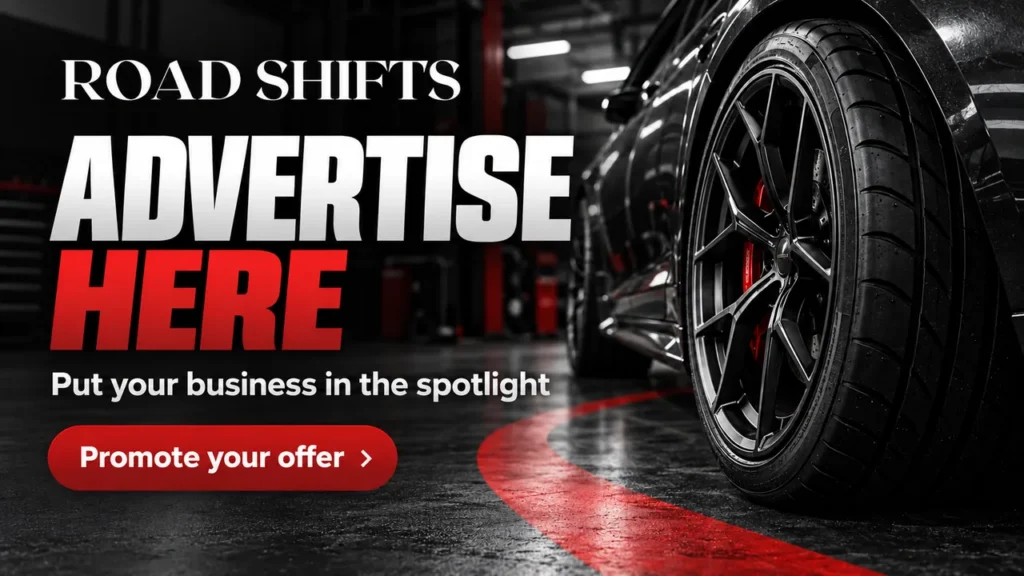 Advertise your automotive business on Road Shifts, featuring a performance tyre and alloy wheel.